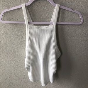 Urban Outfitters White Ribbed High Neck Tank Top